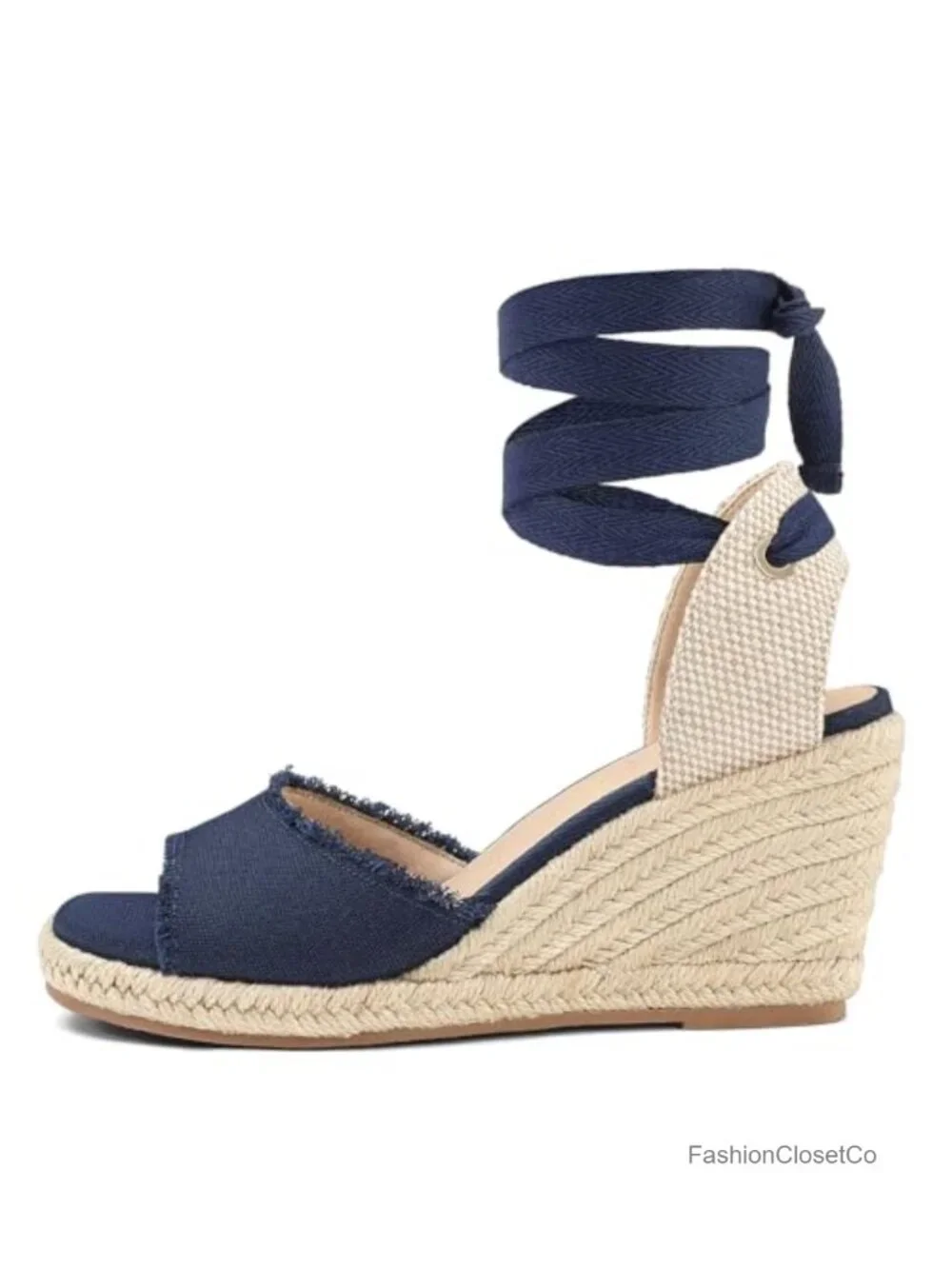 Womens Open Toe Espadrille Wedge Sandals Lace Up Cushioned